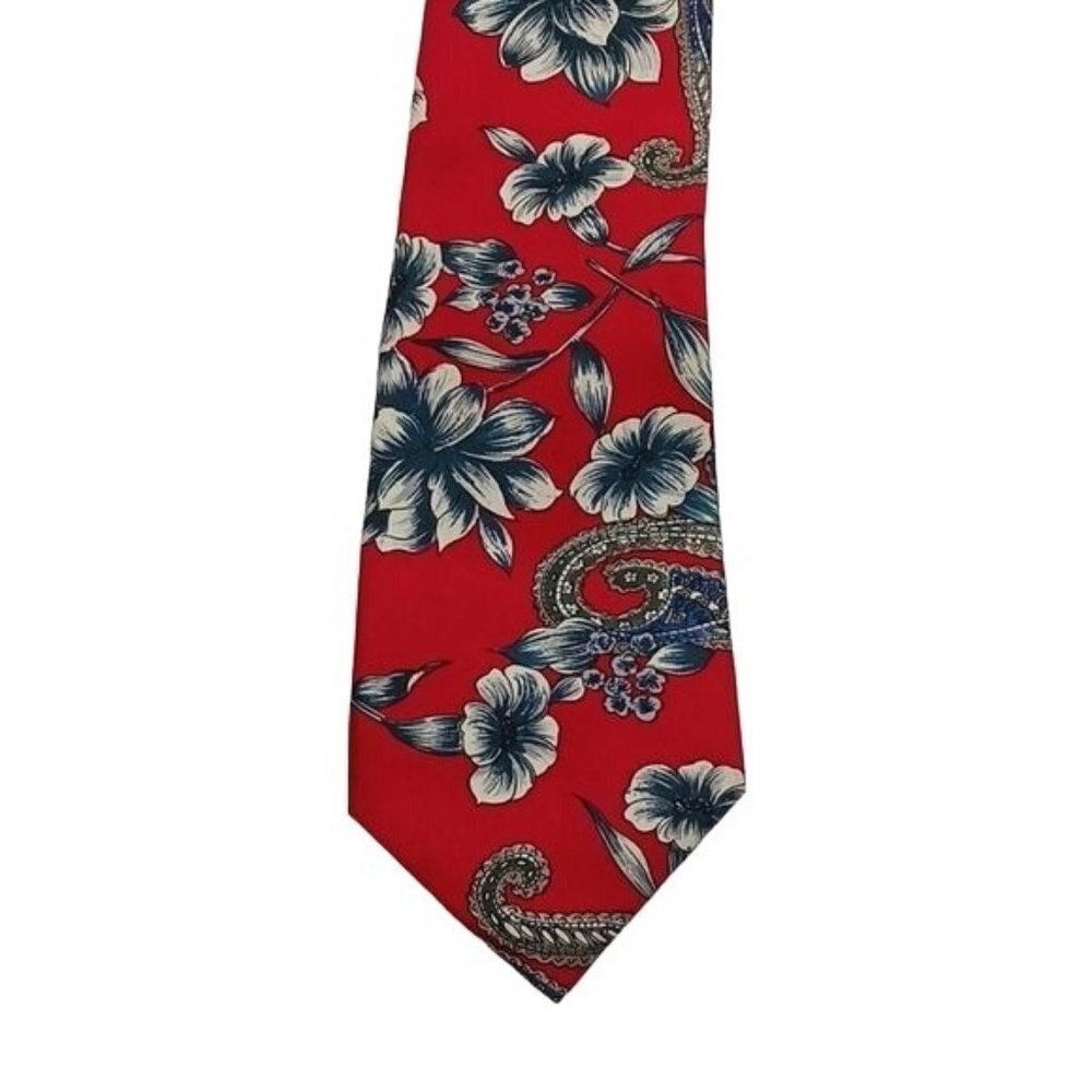 Stafford Mens Silk Neck Tie Red Floral Paisley Print Classic Pointed Tie